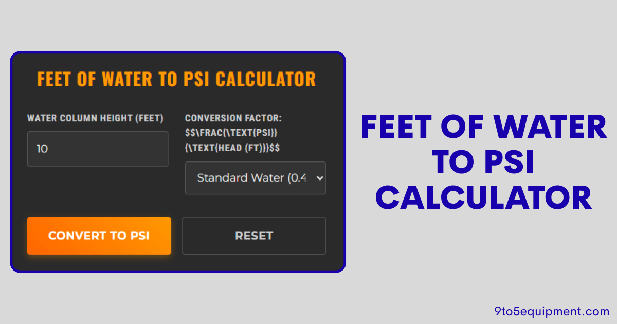 Feet of Water to PSI Calculator