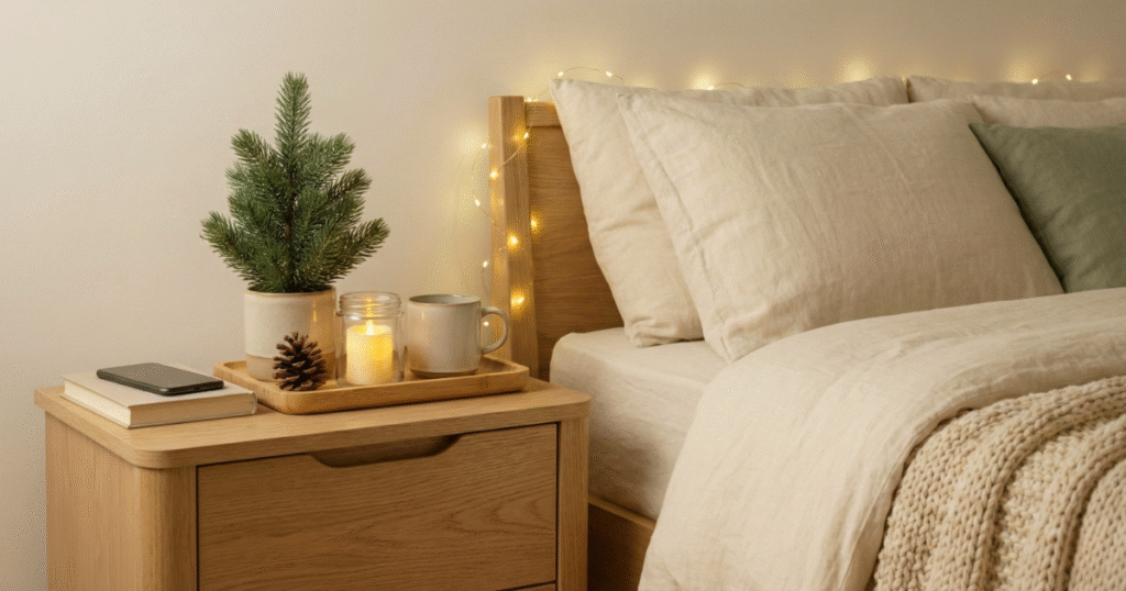 Christmas Themed Nightstand Styling