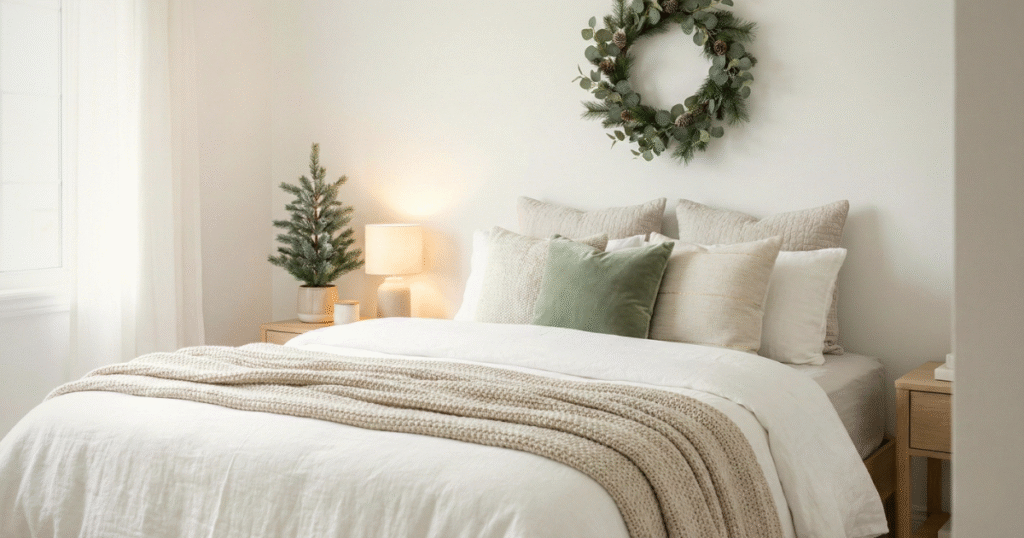 Neutral Christmas Bedroom Decor For Calm & Space