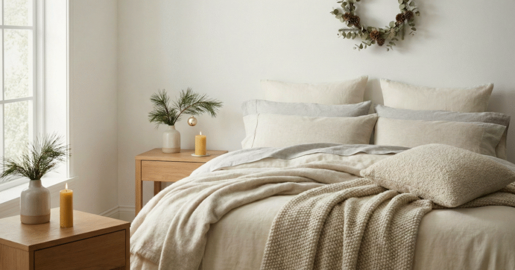 Scandinavian Inspired Neutral Bed Décor